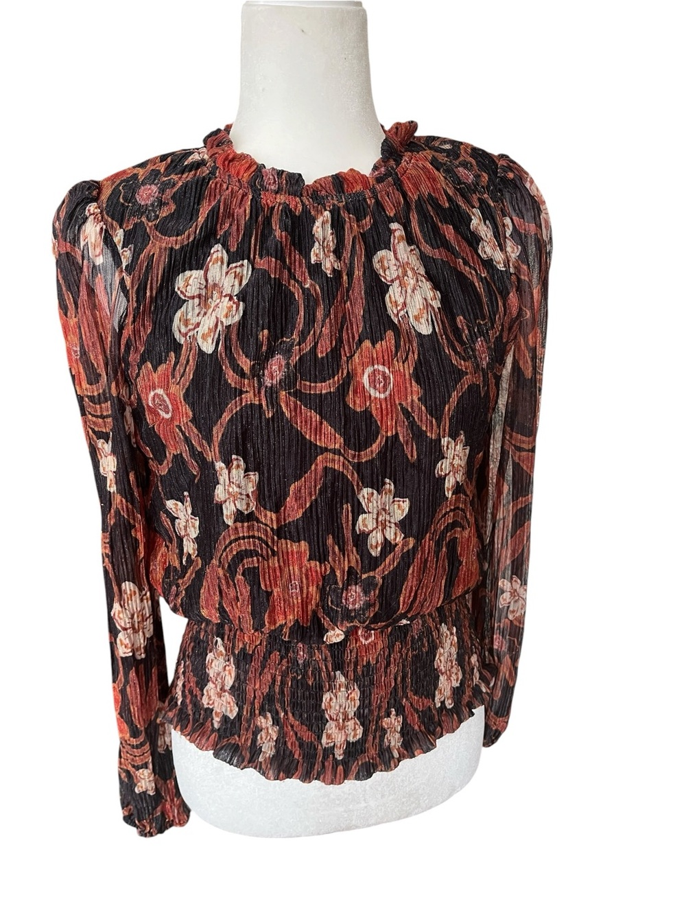 Joie Metallic Floral Smocked Blouse Size Medium